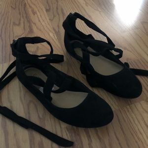 Gently Used Black Ballet Flats: Lace Up Style